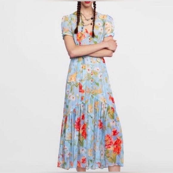 Zara Midi Floral Print Dress Size Small - Picture 2 of 12